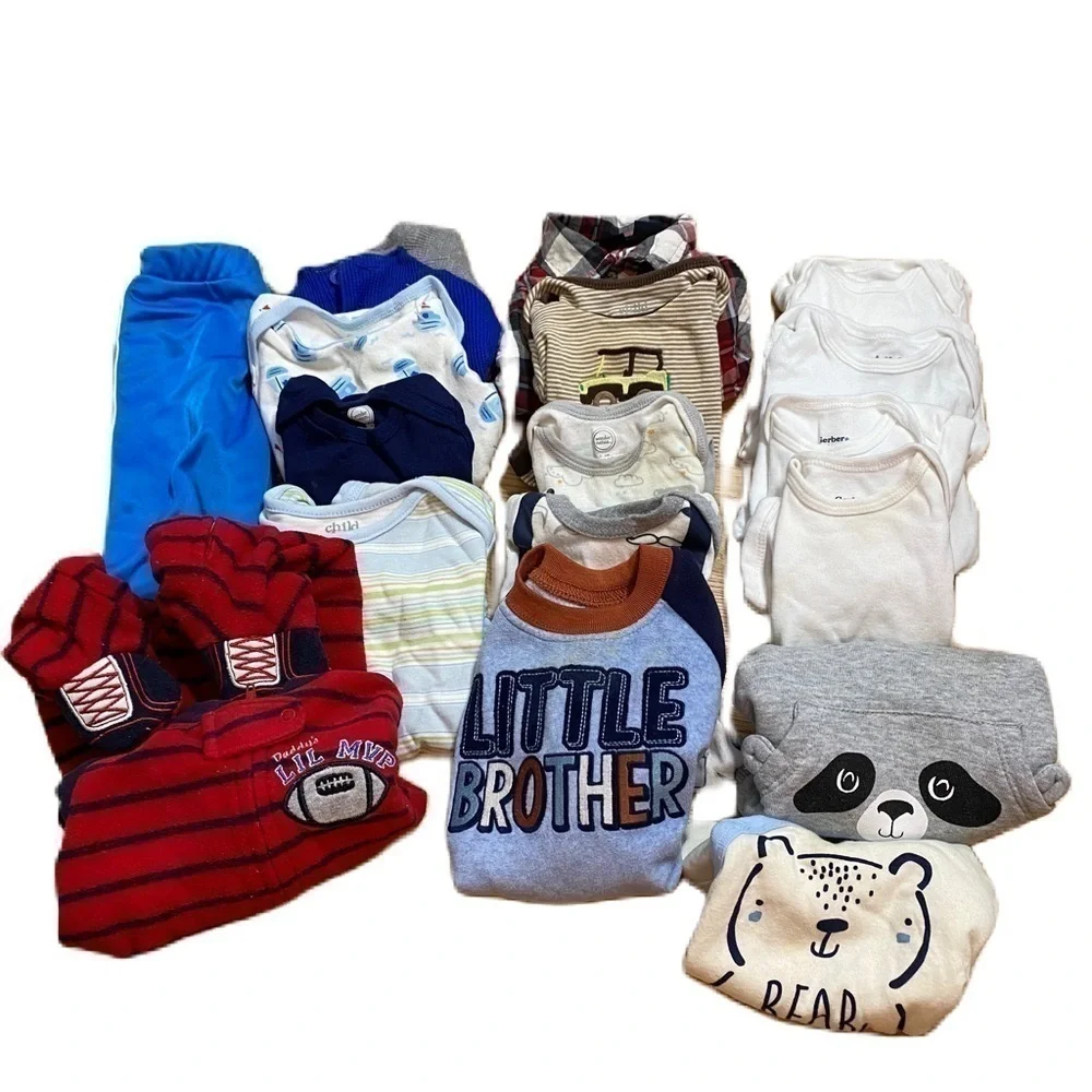 0-3 mos Boys Clothing Bundle Lot Little Brother Sweatshirt footed Pajamas Pants